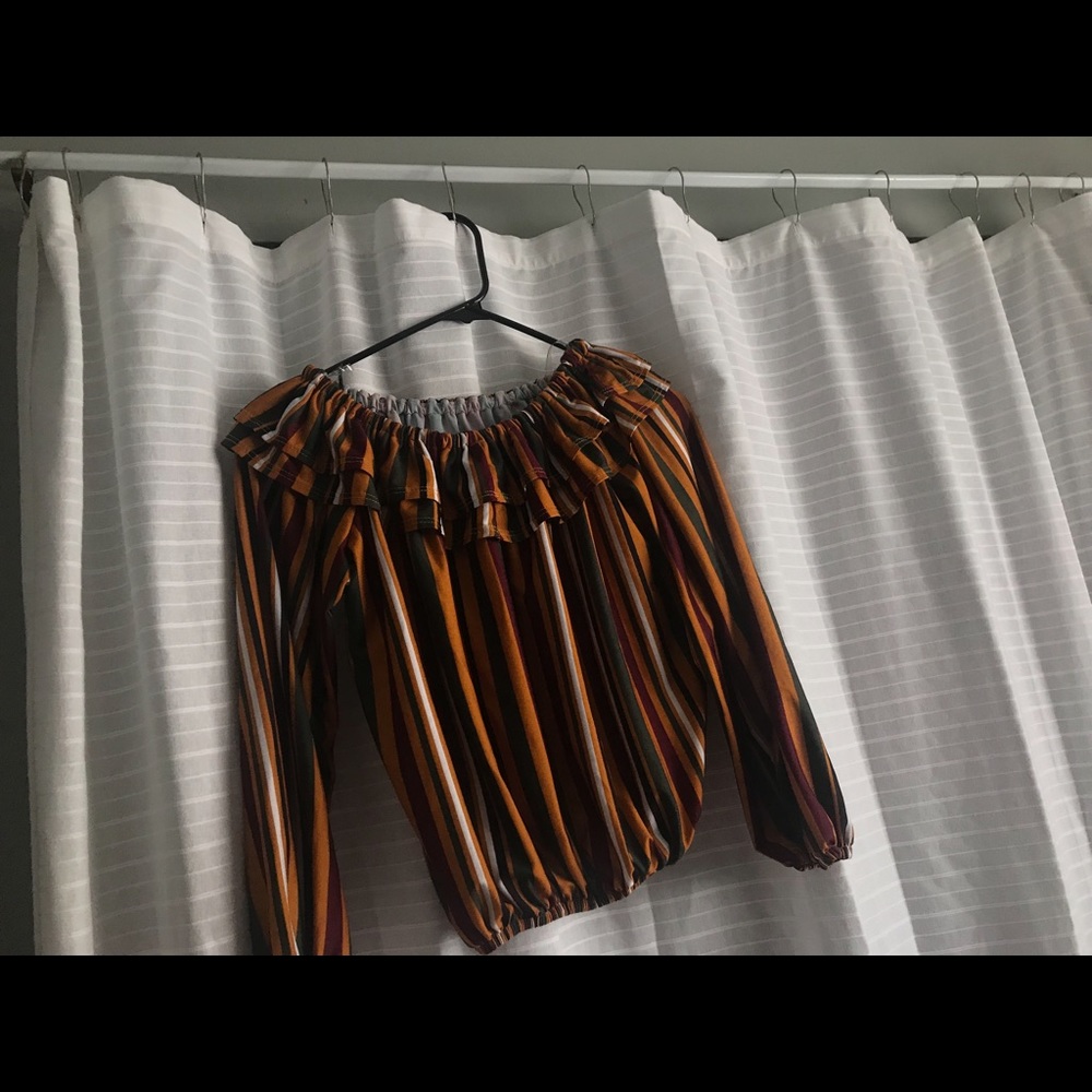 Off the shoulder striped shirt